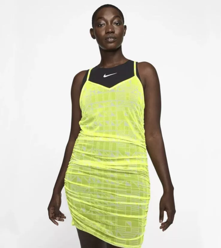 ontspannen premie voor de hand liggend NEW Nike Women's Indio Ruched Mesh Neon Tank Dress - Lemon Venom/Black -  Small | eBay