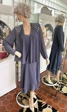 NWOT Beaded Gray 2pc Drop waist Dress Set Size 12 Flapper inspired SLNY
