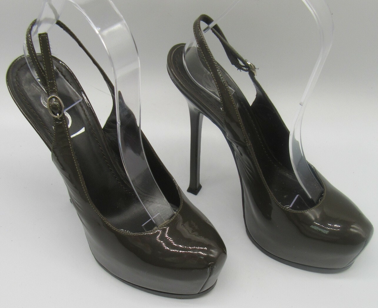 YVES SAINT LAURENT tacchi plateau in pelle verniciata grigio taglia 39