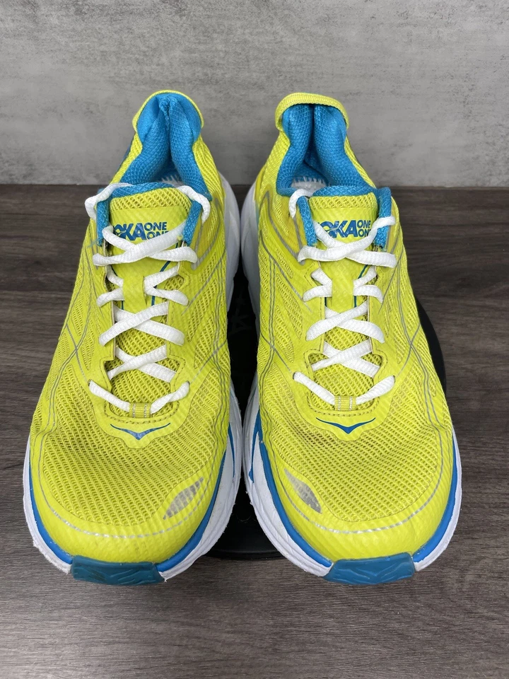HOKA Shoes Womens 10 Clifton 3 One One Running Yellow White Blue - Image 3 of 4