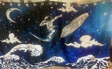 Astronaut Whale Ocean Outer Space Kids Blackout Curtains-2 Panel Set 108x64