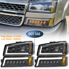 For 03-06 Chevy Silverado Avalanche Drl Led Headlights Dot Bumper Signal Lamps