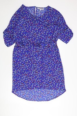 Dancing Leopard Damen blau geblümt Polyester Etuikleid Größe L Rundhals Knopf