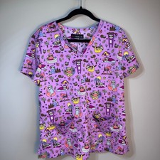 Koi Scrub Top Women's Large Fun Purple Sloths at the Beach Print