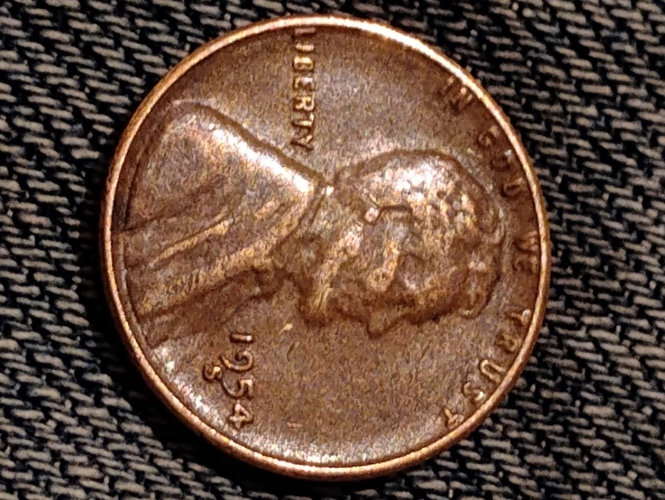 1954 S Mint Lincoln Cent With Multiple Errors L On Rim S Touching 5 Off-Centered - Image 4 of 4