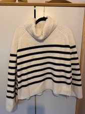 COS 100% Wool Striped Turtleneck Sweater Cream Black Size