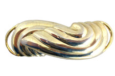 Vintage Womens Belt Buckle 1980s Gold Tone Swirl Ribbed Modernist Statement