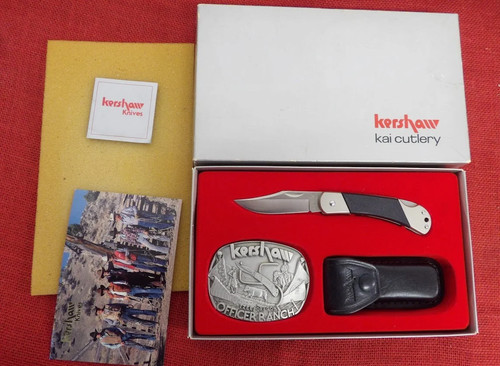 Kershaw 3120 Black Gulch Belt Buckle Set 1987 Lockback Knife Japan Officer Ranch