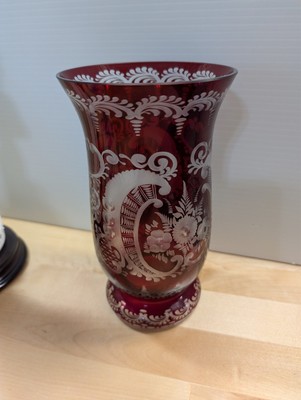 Bohemian Egermann ruby red decorative glass vase