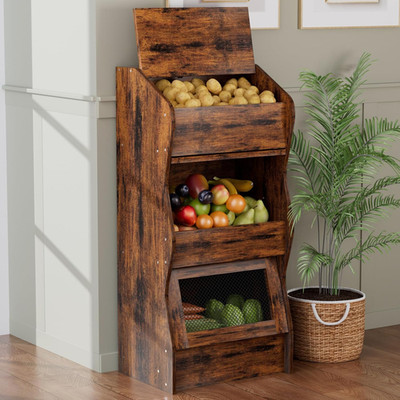 Potato and Onion Storage Bin with Lid, Root Vegetable Storage Rustic Bread Box f