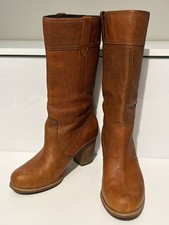 Timberland Women Rudston Leather Mid-Calf Heels Pull-on Boots Size UK 5.5 Brown