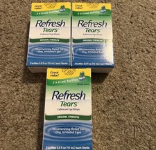 x3 REFRESH TEARS - LUBRICANT EYE DROPS - TWIN PACK - 4 x 15ML BOTTLES exp 2027 