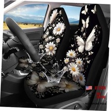 Car Seat Covers Universal Breathable Washable Car Seat White Daisy Butterfly