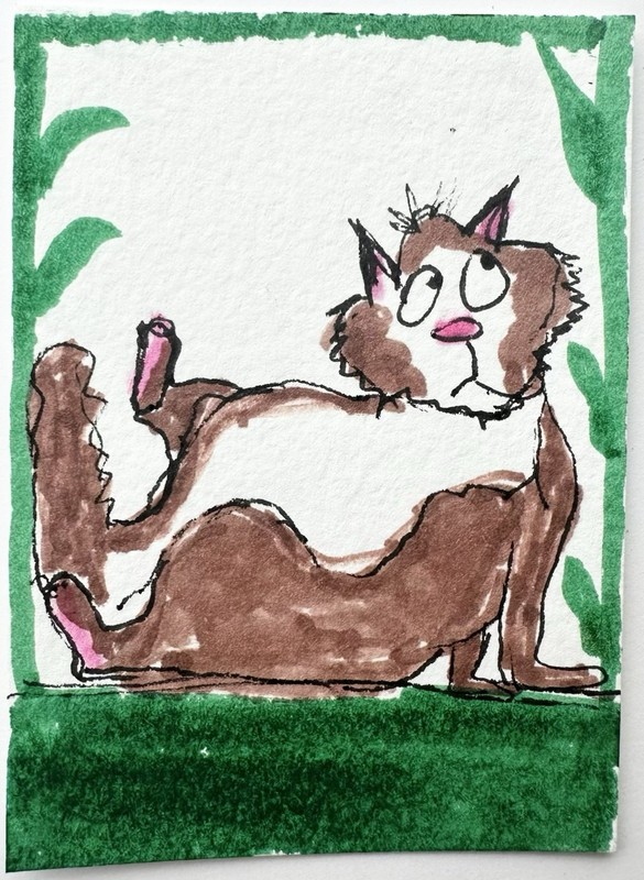 Original ACEO Painting Cat Miniature Art Card By Carole Collins M6