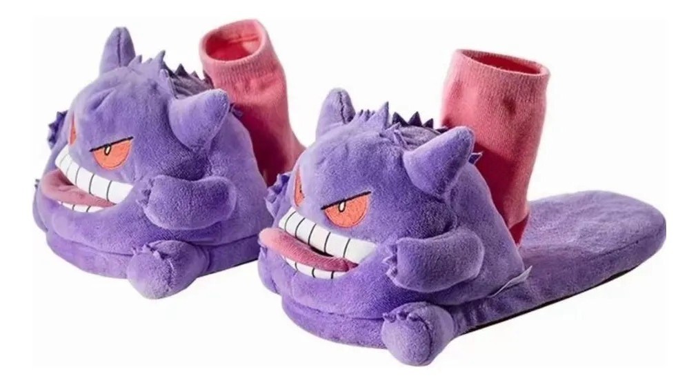 Gengar Open-Toe Plush Slippers Set, One Size Fits All Cute Cartoon