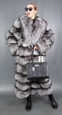 18991 NEW AMAZING REAL SILVER FOX COAT SAGA FUR EXTRA LONG BEAUTIFUL SIZE L