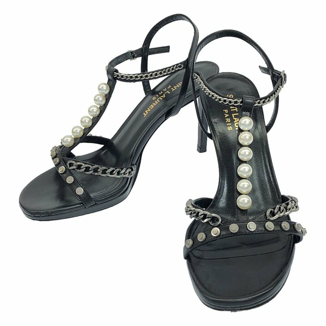 SAINT LAURENT PARIS Sandali tacco alto con cinturino catena perla 35 neri usati KLDR 0