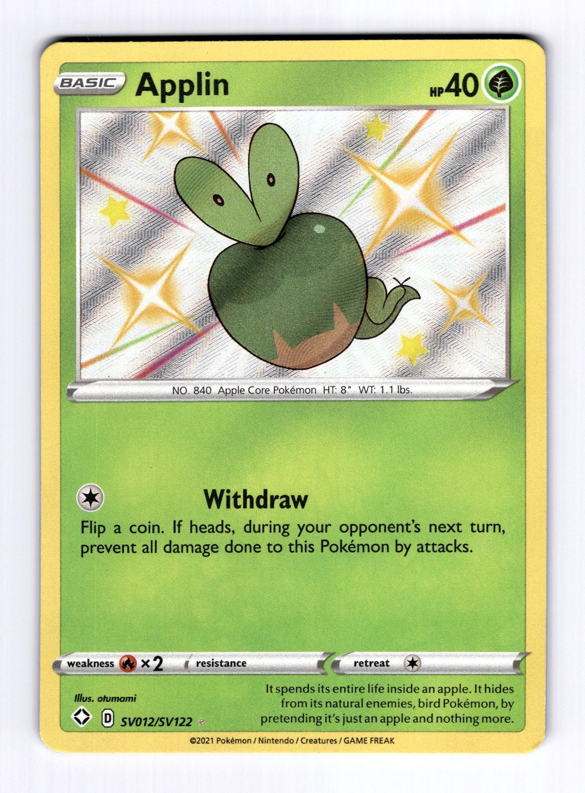 Applin Shining Fates: Shiny Vault #SV012 (2020) Holo NM Pokemon