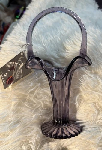 NWT Fenton Amethyst Purple Art Glass Basket 95th Anniversary Hangtag