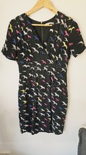John Lewis 100% silk bird print wrap dress UK 10 pockets zip