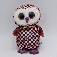 TY Checks the Owl 13” Medium Flippables Sequin Plush Beanie Boo Pre-owned Nwt