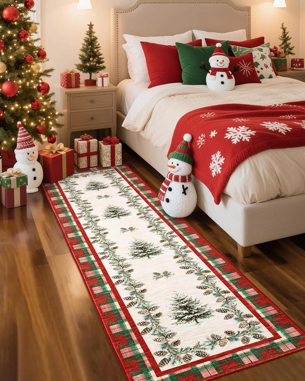 Christmas Red Checkered Runner Rug