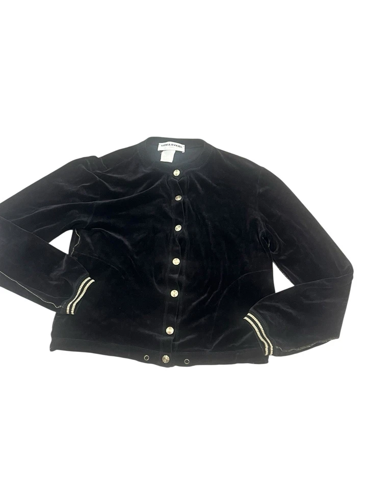 CHAQUETA BOMBER VINTAGE SONIA RYKIEL PARÍS FRANCIA TERCIOPELO NEGRO RIBETE DORADO S Foto 2 de 4