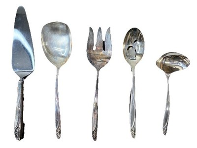 Vintage International Deep Silver Anniversary Rose Serving Utensil 5 Pieces Gift