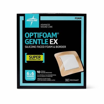 Medline Optifoam Gentle Silicone-Faced Foam Dressing 6'' x 6'', Box of 10