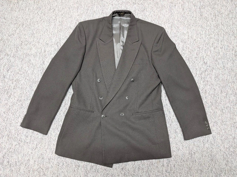vintage 1990s suit 2PC double breasted 40L 34x34 dark gray WOOL beige taupe - Image 2 of 4
