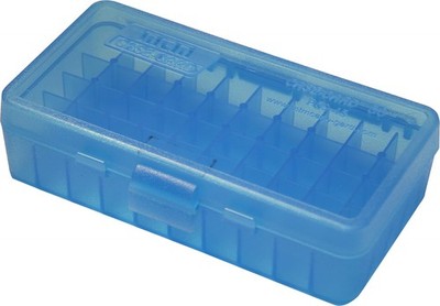 MTM 40/45/10MM Cal 50 Round Flip-Top Ammo Box, Blue 50 Round, Clear 