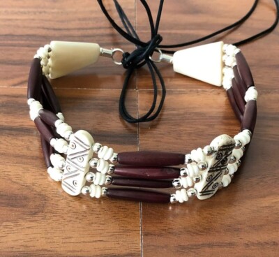 Native American Buffalo Bone 4 Strand Tribal Choker Necklace Beaded