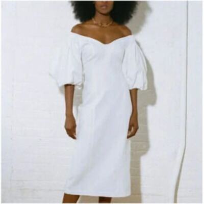 NWT Mara Hoffman White Linen NAMARI Pencil DRESS Puff sleeve sz 12 | eBay