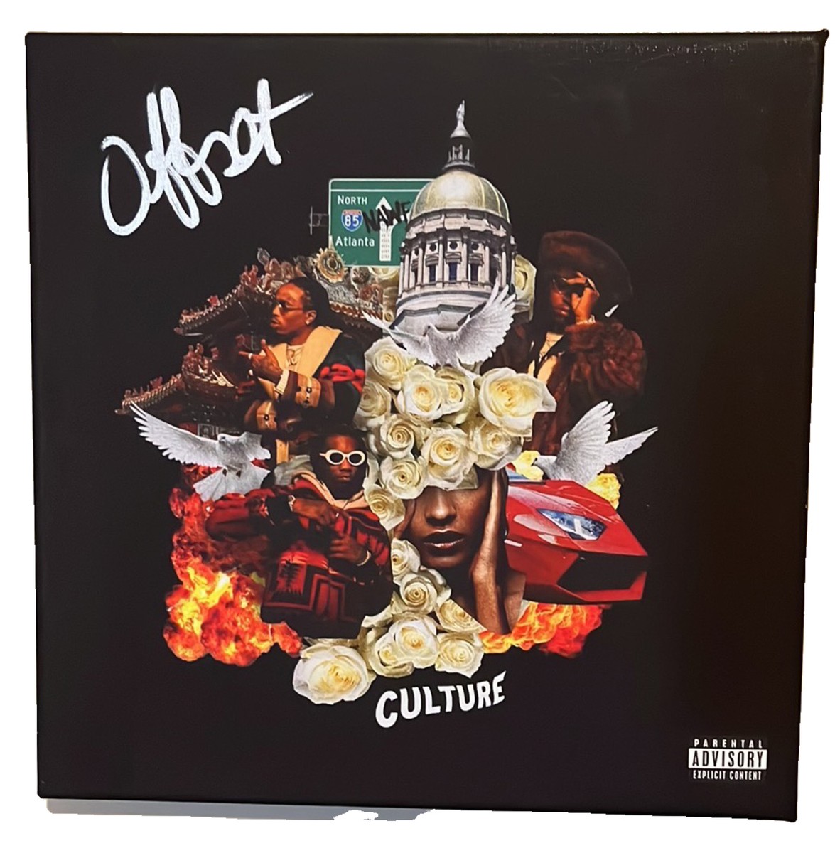OFFSET SIGNED AUTOGRAPHED MIGOS RECORD VINYL *CANVAS* RAP