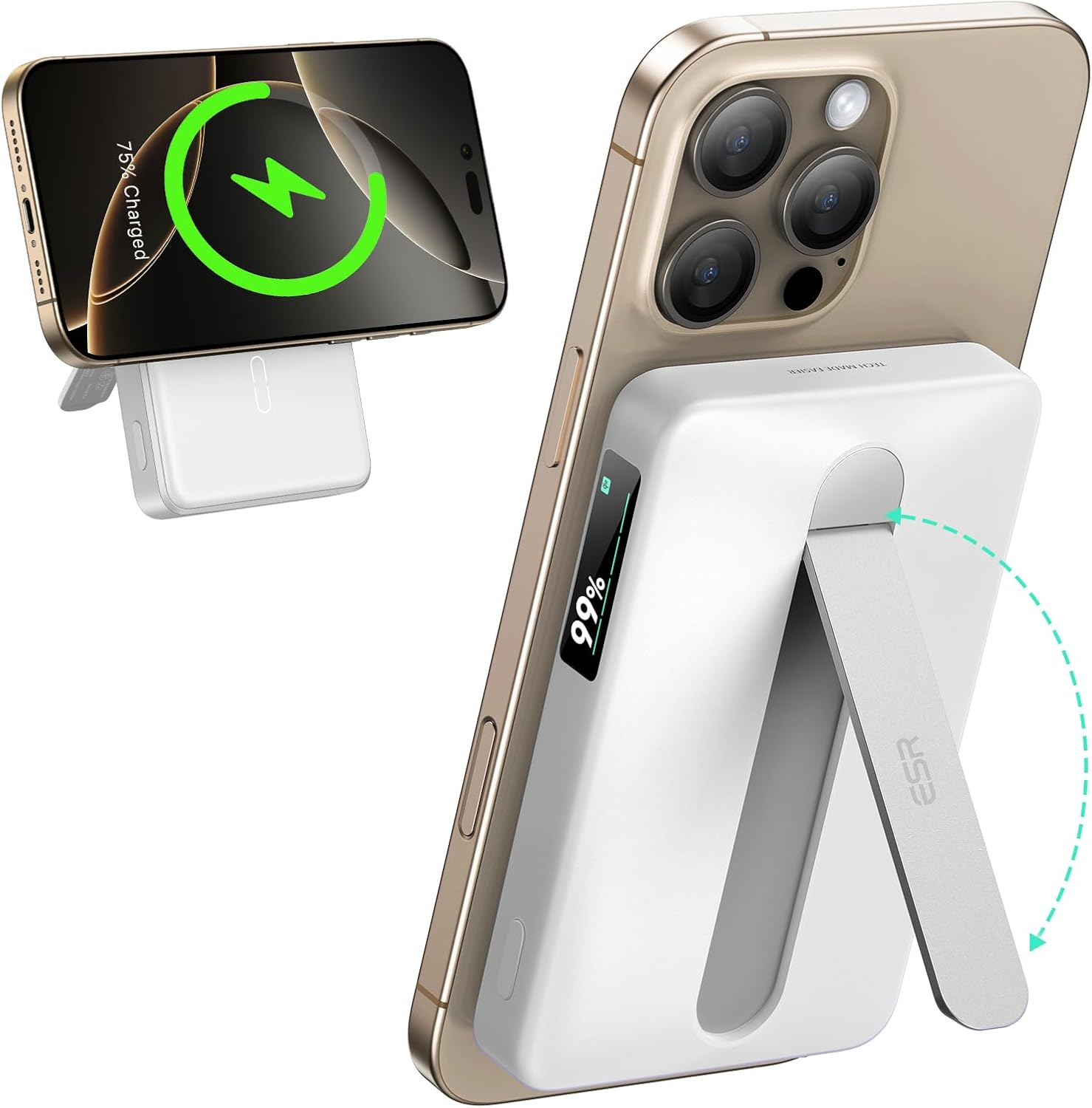 10,000mAh MagSafe Power Bank with Kickstand Qi2 Ceramic Wireless Portable Charger