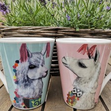 2 x Lama Alpaca Porzellan Kaffeebecher Tasse 330ml Rosa Türkis Lila Kaffeepot