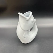 Gurgle Pot Koi Fish Pitcher 2006 White Ceramic Jug Figural Nautical 6.5 Inch