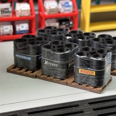 1/64 Scale 6pcs Tires on Pallet for Garage Diorama Fine Plastic Miniature Models
