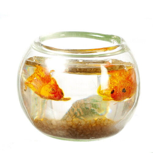 DOLLS HOUSE 1/12 SCALE QUALITY GLASS GOLDFISH BOWL WITH TWO FISH - Picture 1 of 2