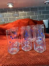 Clear Glass Tumbler Blue Flowers Lines Set of 8 Corelle? Tapered MCM