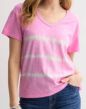 SONOMA Women  s Relaxed V- Neck Tee Top Shirt Sz Large / L Pink Dye Stripe - New