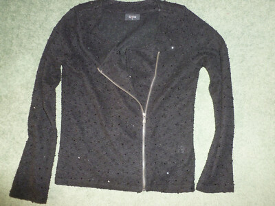 Strickjacke 42 schwarz dünn Blusenjacke Trauerkleidung asym. Biker Reißversch