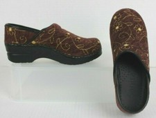 SANITA Original Danish Clogs Brown Floral Tapestry Shoes Women US 6.5 EUR 37 GUC