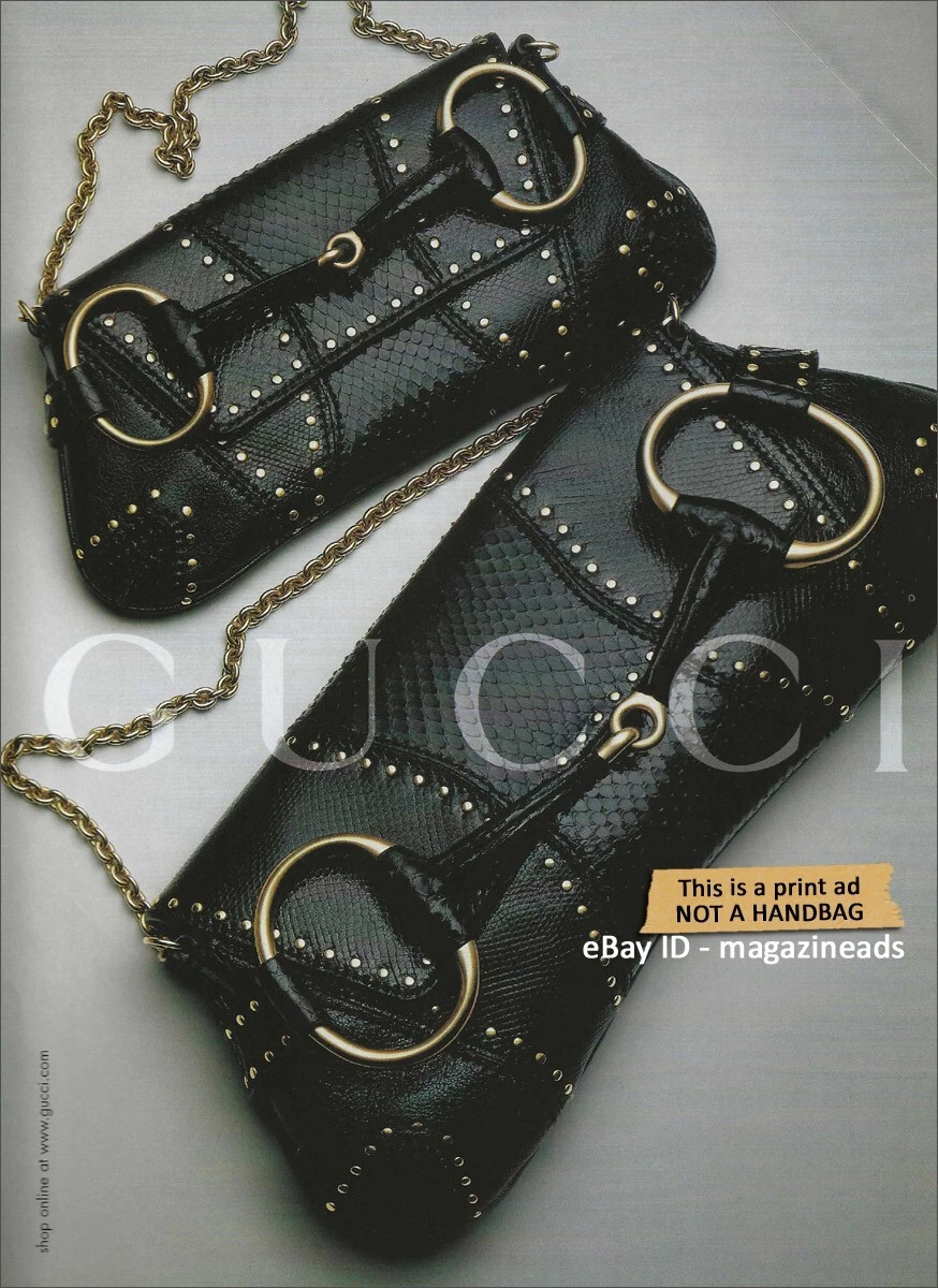 Vintage GUCCI IMPRIMÉ 1 page annonce automne 2003 emblématique pochette noire hippocampe TOM FORD