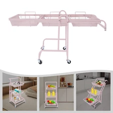 3-Tier Adjustable Metal Rolling Utility Cart, Movable Storage Cart for Kitchen