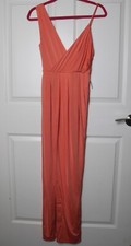 NWT NBD Sangria Surplice Mixed Shoulder Strap Gown Sherbert Orange Zip Sz Small