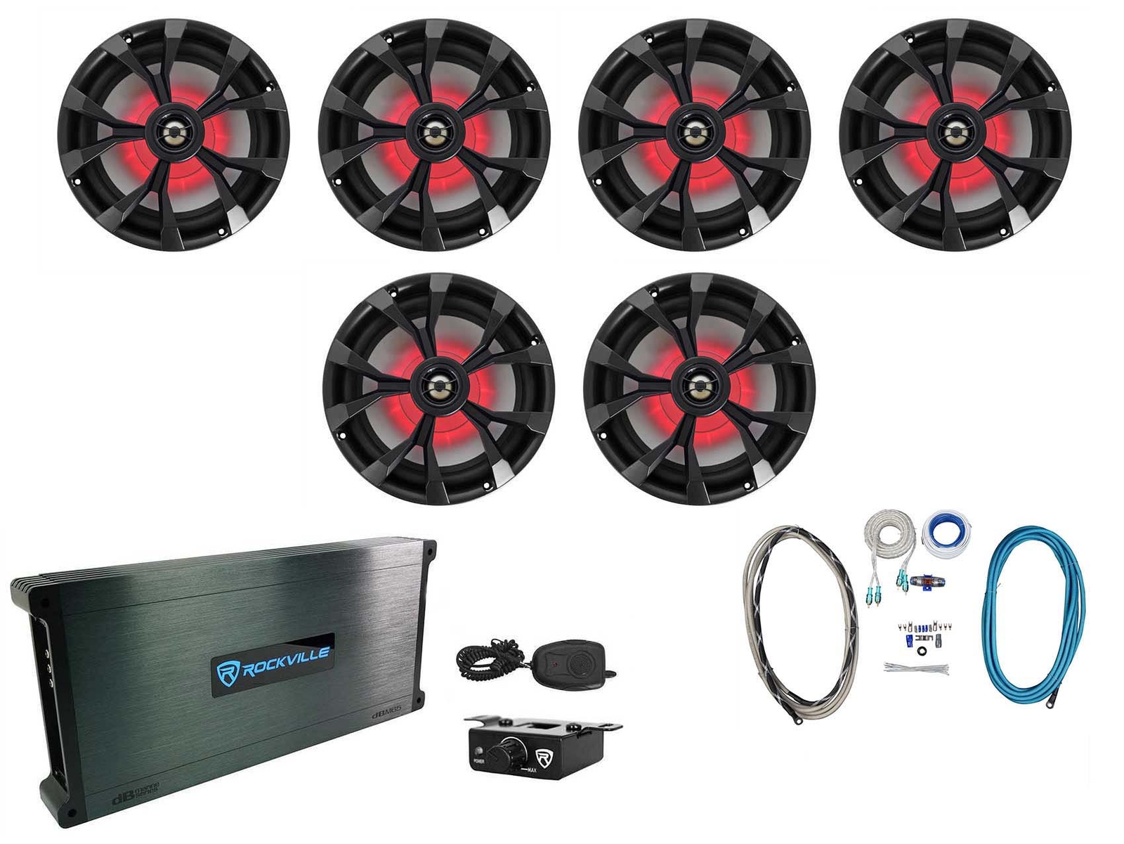 6 Rockville RKL80MB 8 динамиков для морских судов мощностью 700 Вт со светодиодной подсветкой Усилитель Комплект усилителей