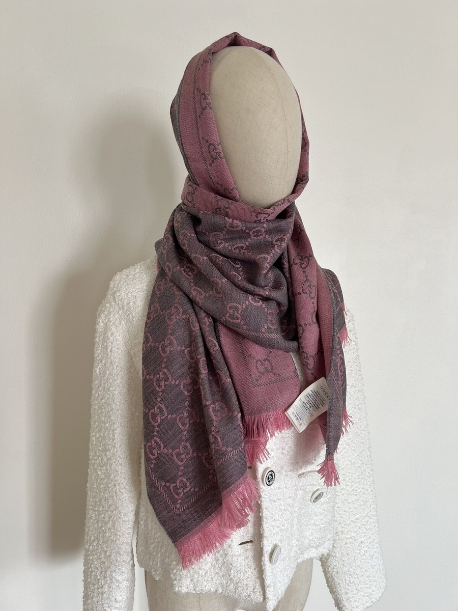 Gucci GG Wool Scarf Graphite Pink Italy | eBay