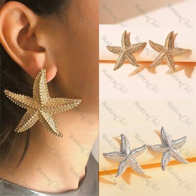 GROSSE 5cm SEESTERN OHRRINGE Strand GROSSE OHRSTECKER Seestern 2''Boho OZEAN SCHMUCK
