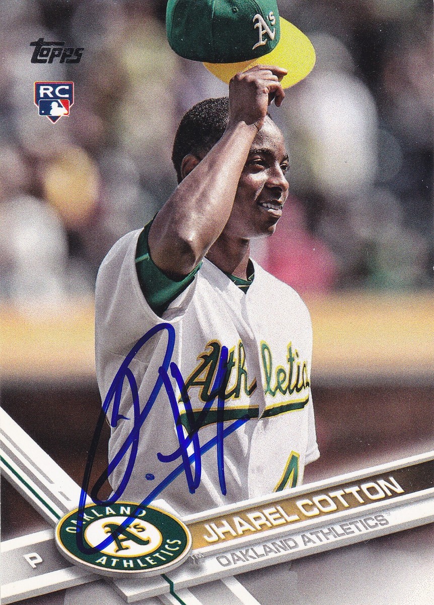 JHAREL COTTON OAKLAND A'S SIGNED BASEBALL CARD TEXAS RANGERS